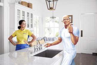 Maid and Mr Clean in the kitchen