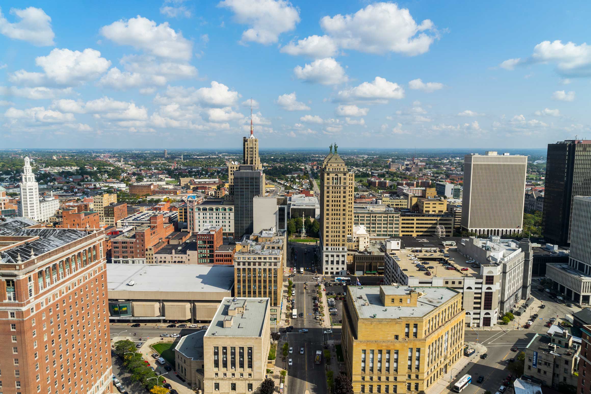 Aerial view of Downtown Buffalo on a summer day