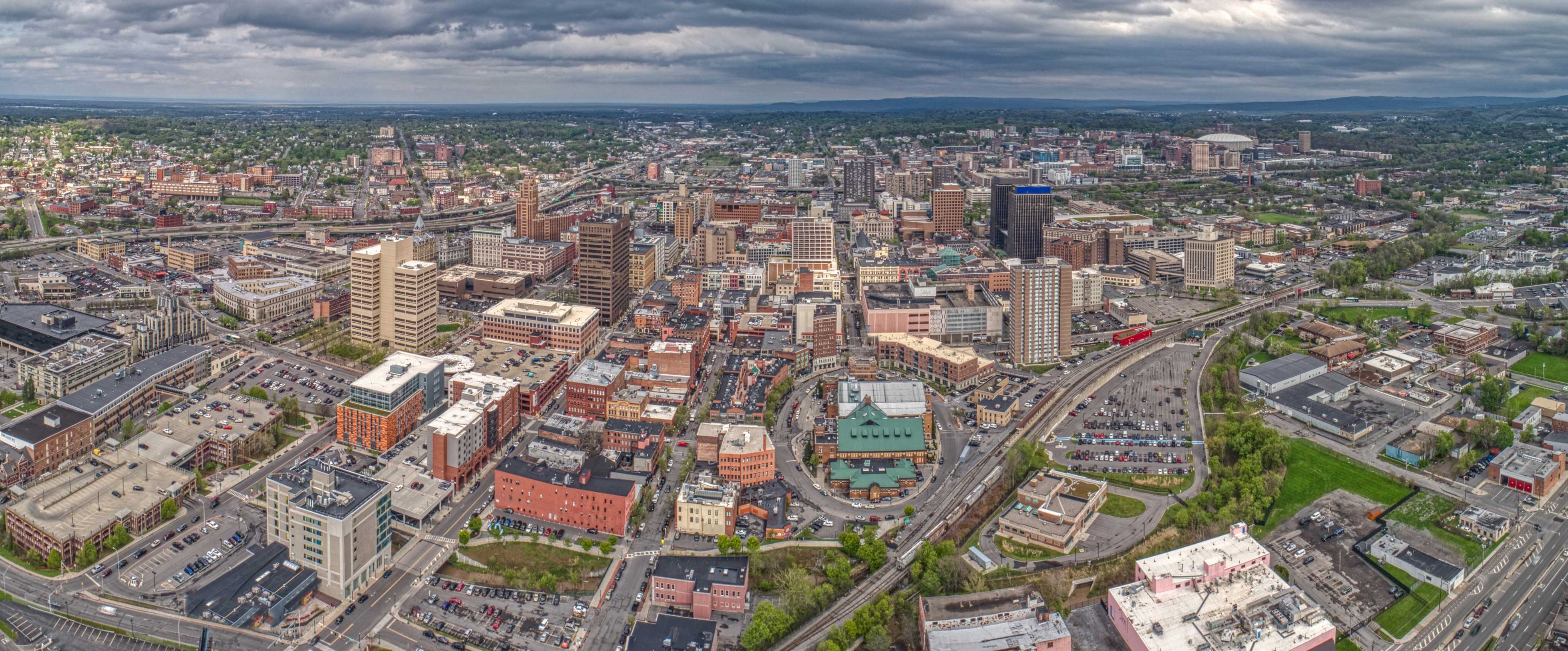 Aerial view of Syracuse on a cloudy day 